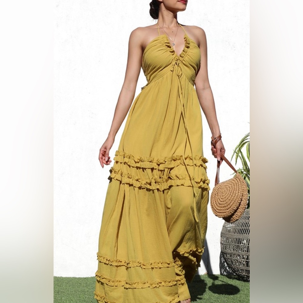 V neck woven maxi dress